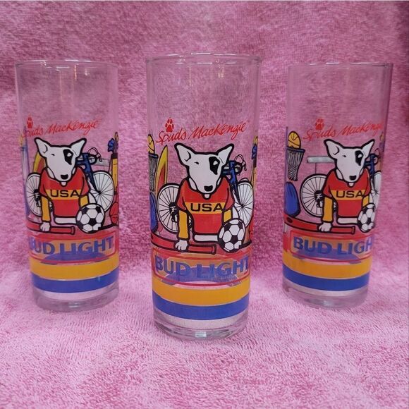 Vintage 1988 Spuds Makenzie Bud Light glass set (3) Anheuser-Busch collectible - Picture 1 of 10